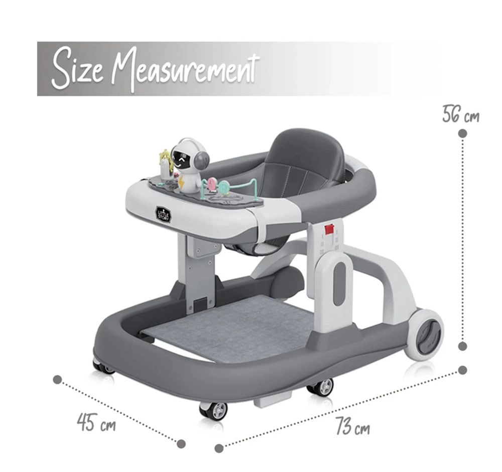 Adjustable Baby Walker - Grey Foldable 6-Wheel