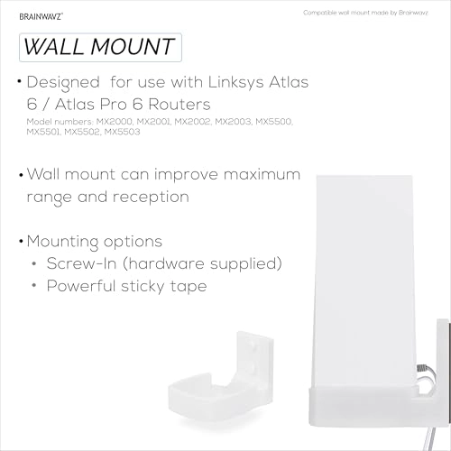 Wall Mount for Linksys Atlas 6 / Atlas Pro 6 WiFi Router - compatible with Linksys Atlas 6 / Atlas Pro 6 WiFi Routers only