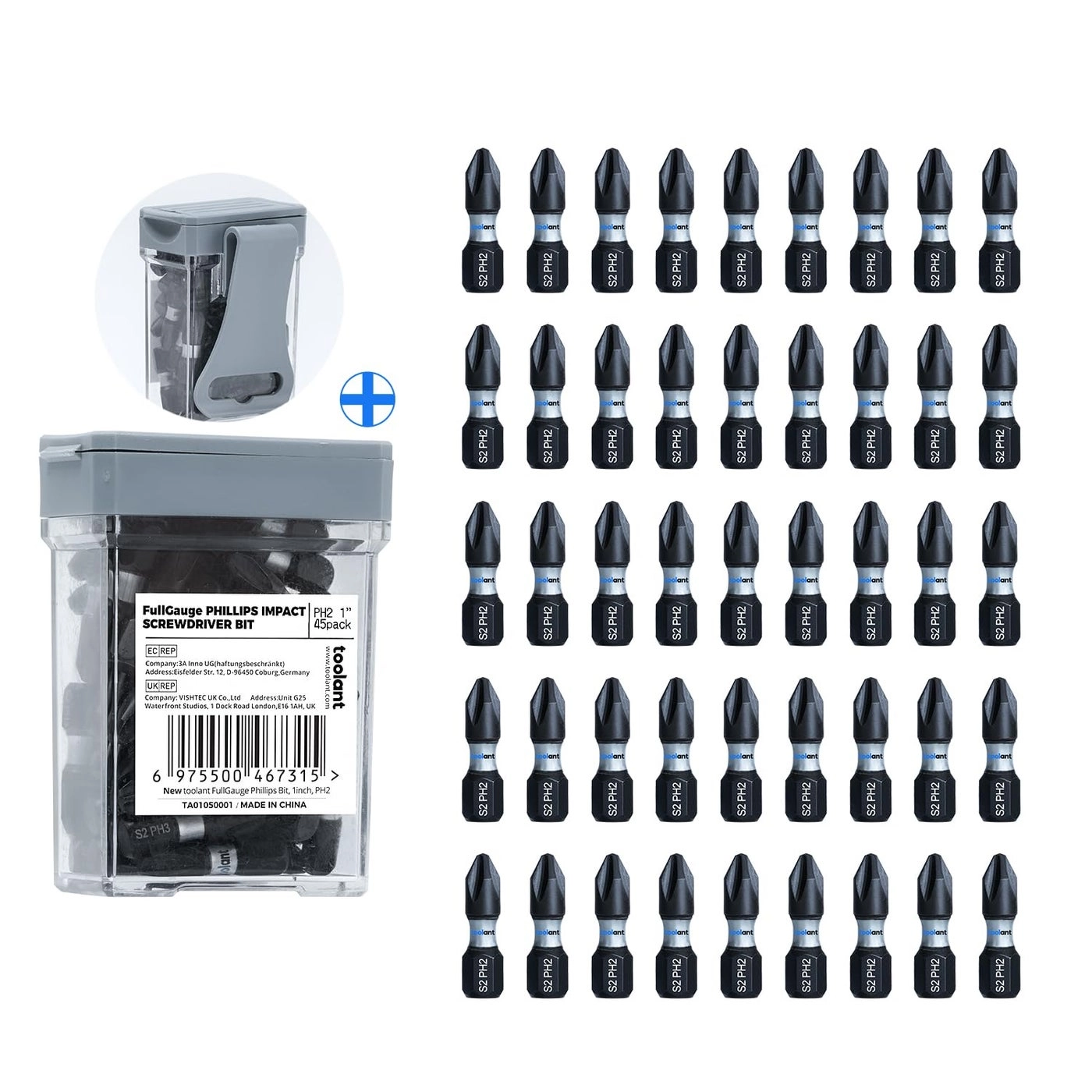 toolant Phillips Bit - 1 Inch PH2 45pcs S2 Steel Magnetic