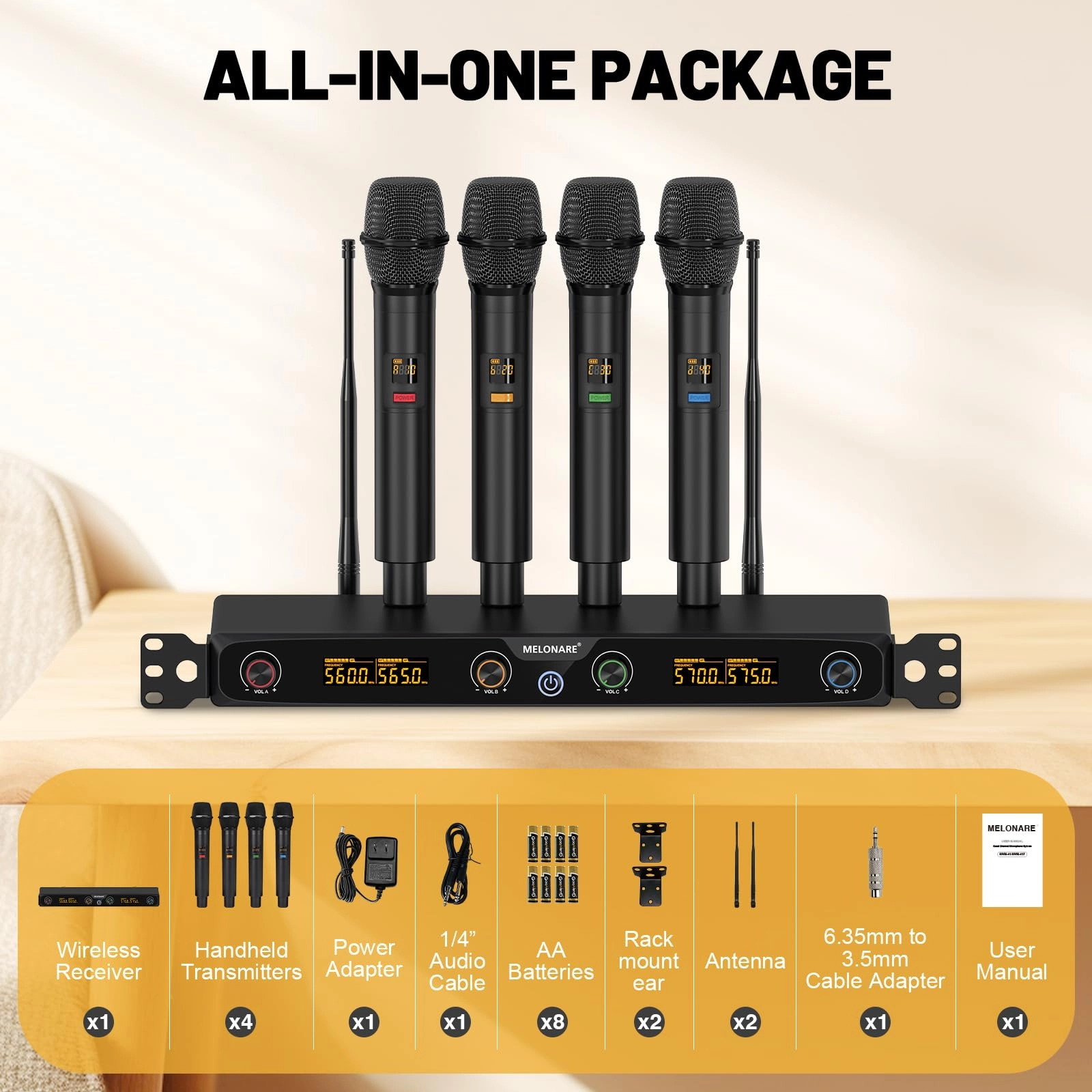 4-Channel Wireless Microphone System - 4 UHF