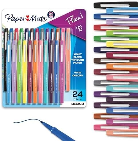 Flair Felt Tip Pens - 24 Assorted 0.7mm