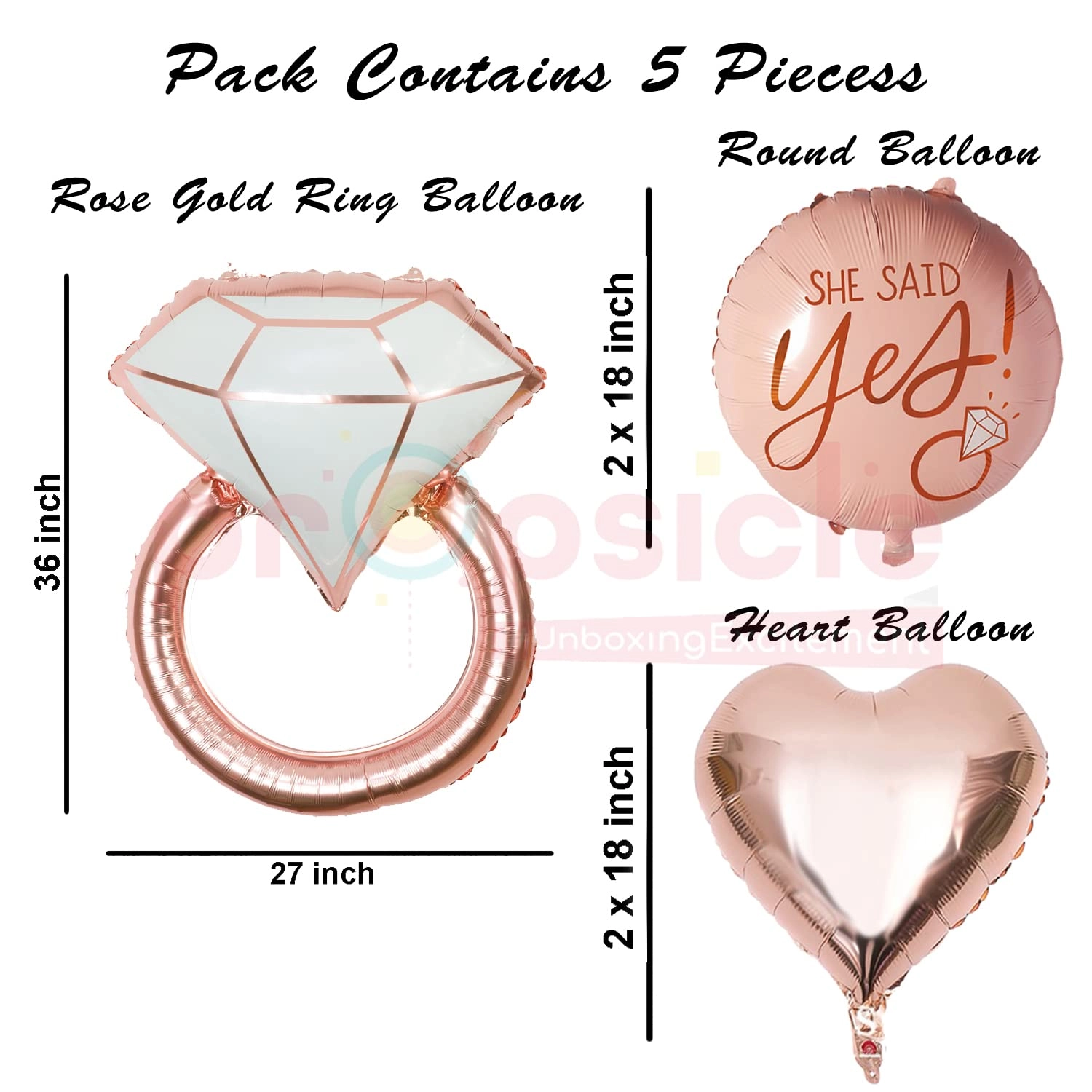 Rose Gold Ring Foil Balloon Pack - Pack of 5 Party Decoration
