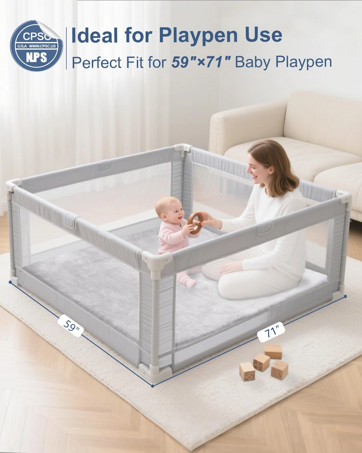 Baby Play Mat - 59x79 1.2-inch Light Grey