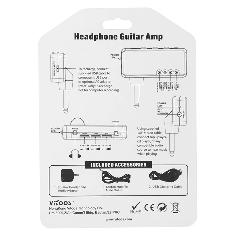 Domary Guitar Plug Headphone Amp - Built-in Distortion Rechargeable lithium battery