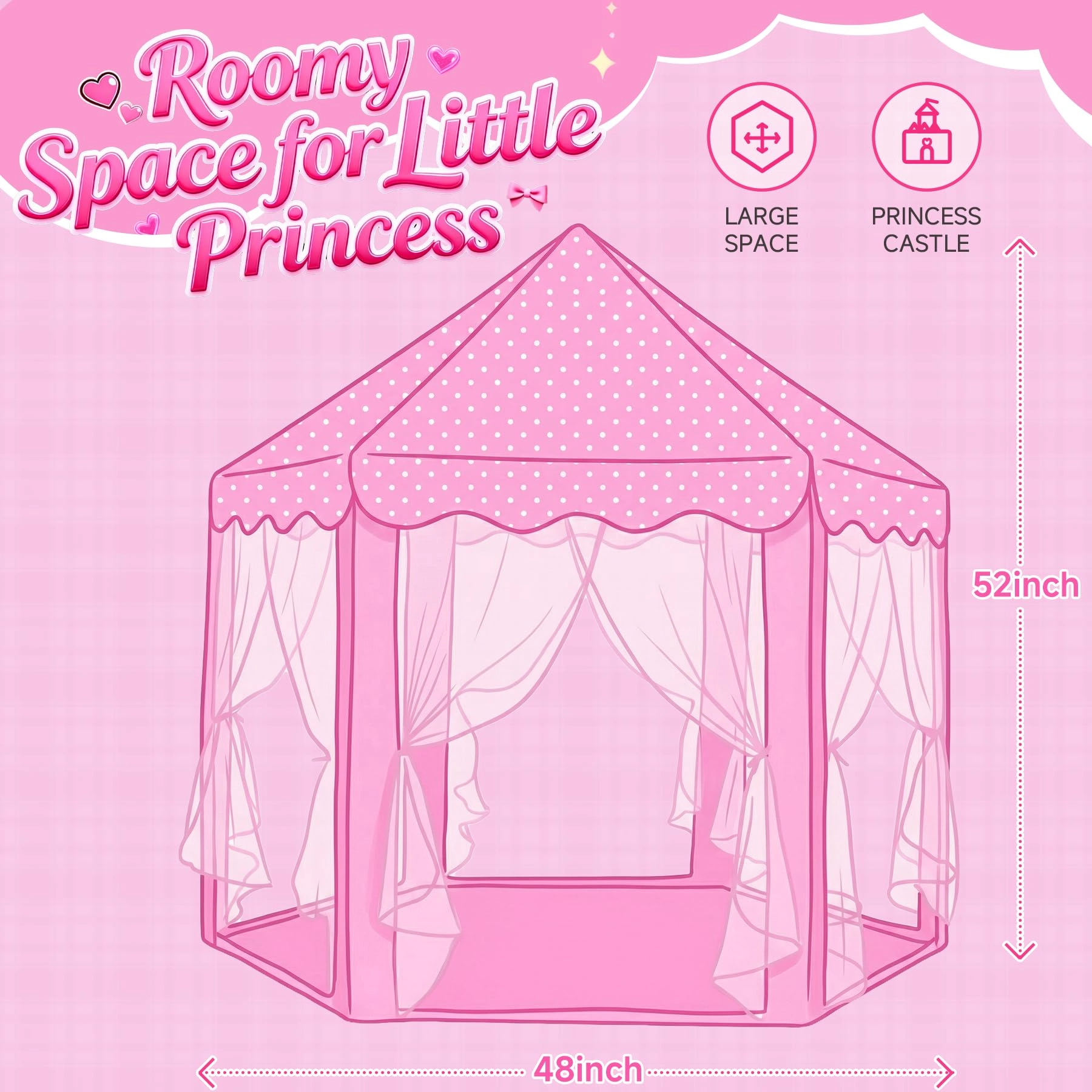 Princess Castle Play Tent - 48 x 48 x 52 inches Pink