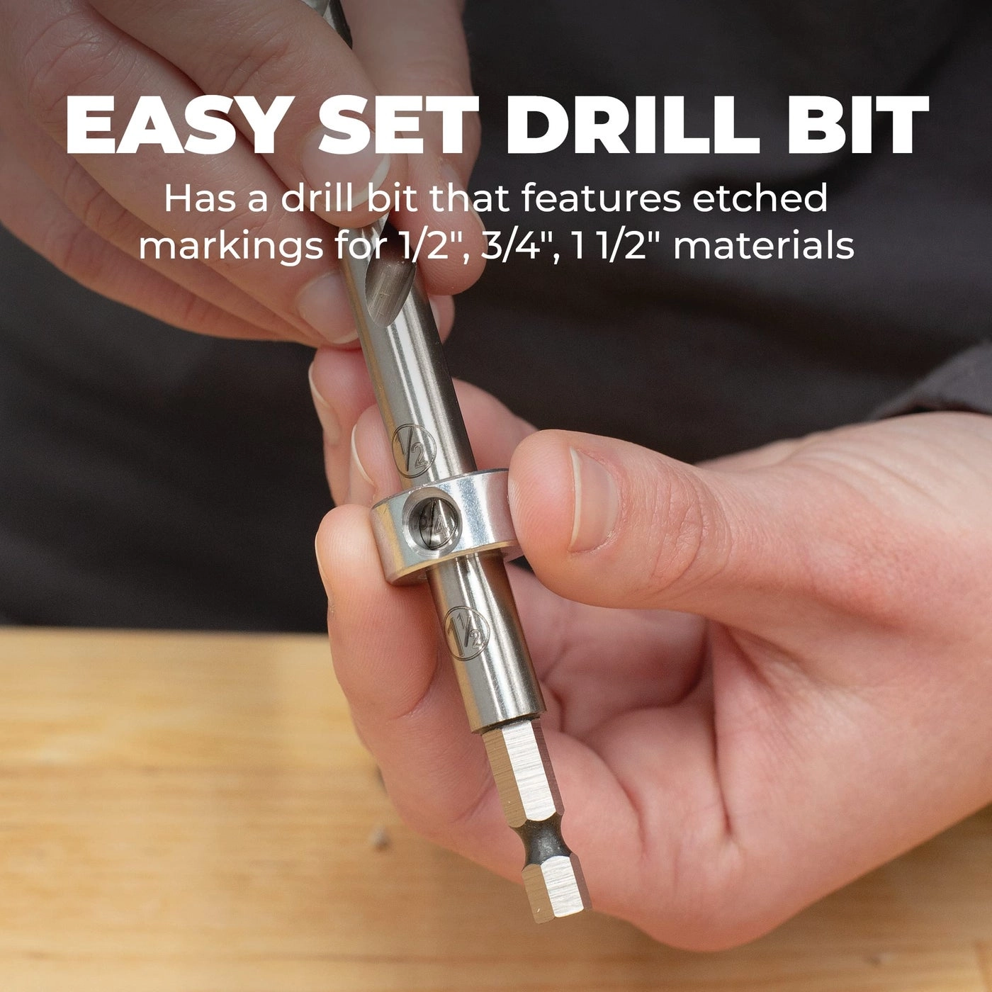 KPHA308 - Easy-Set Pocket Hole Drill Bit with Stop Collar & Gauge/Hex Wrench
