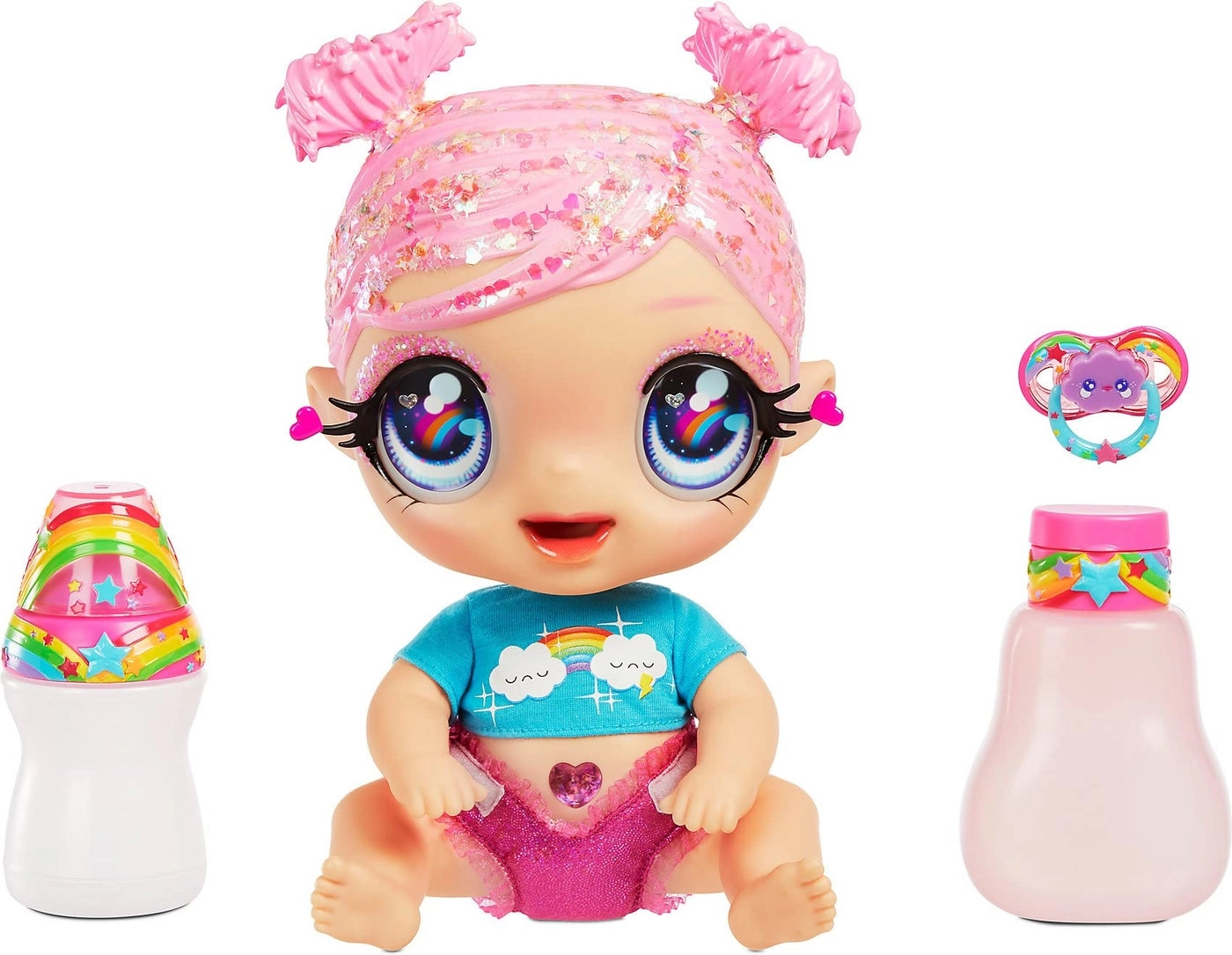 MGA Entertainment DREAMIA Stardust Baby Doll - 3 Magical Color Changes Pink Hair Rainbow Outfit
