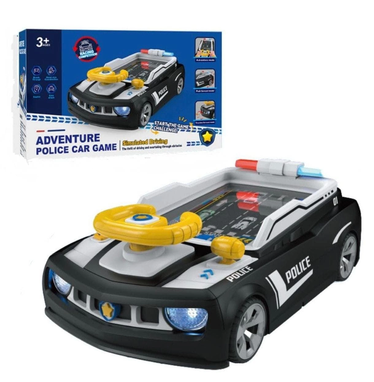 Silvonix Steering Wheel Toy Car Racing Simulator - Headlights Realistic Vehicle Sounds Music