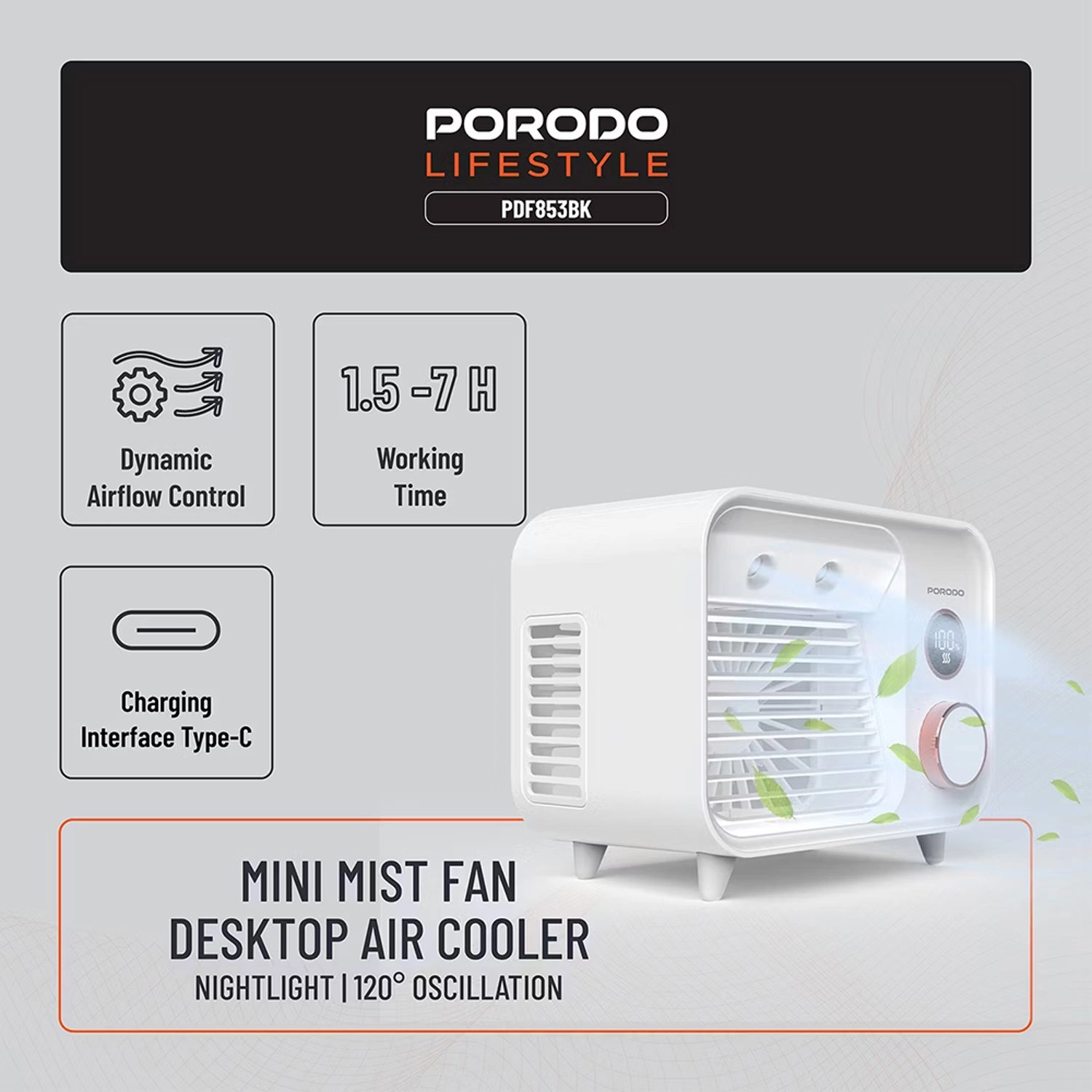 2-In-1 Mist Fan - 2000mAh 100-Level Speed Digital Display