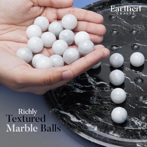 Marble Solitaire Board Game - 10" Black-white 42 White Marble Balls