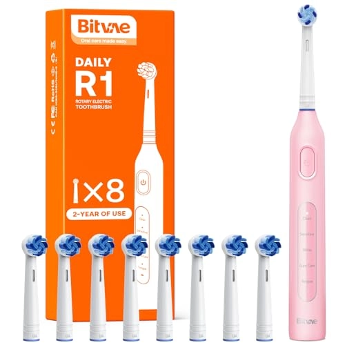 R1 - Rotating Electric Toothbrush 8 Brush Heads Pink