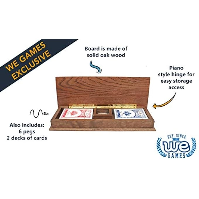 Cabinet Cribbage Set - Solid Oak 3 Track Metal Pegs