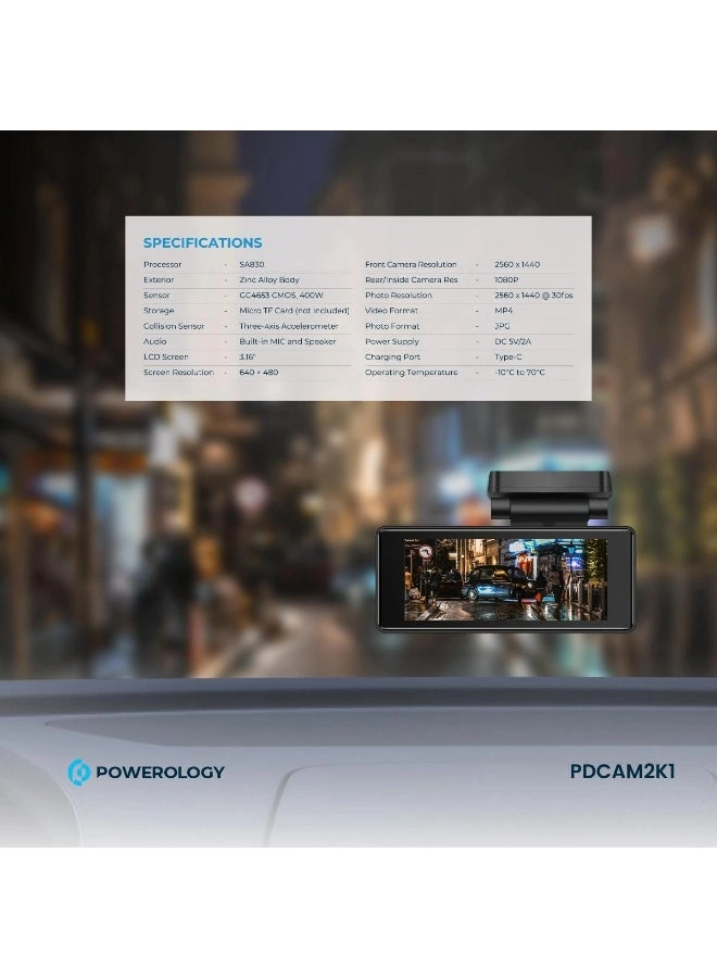 Dual Recording Dash Camera - 2560x1440