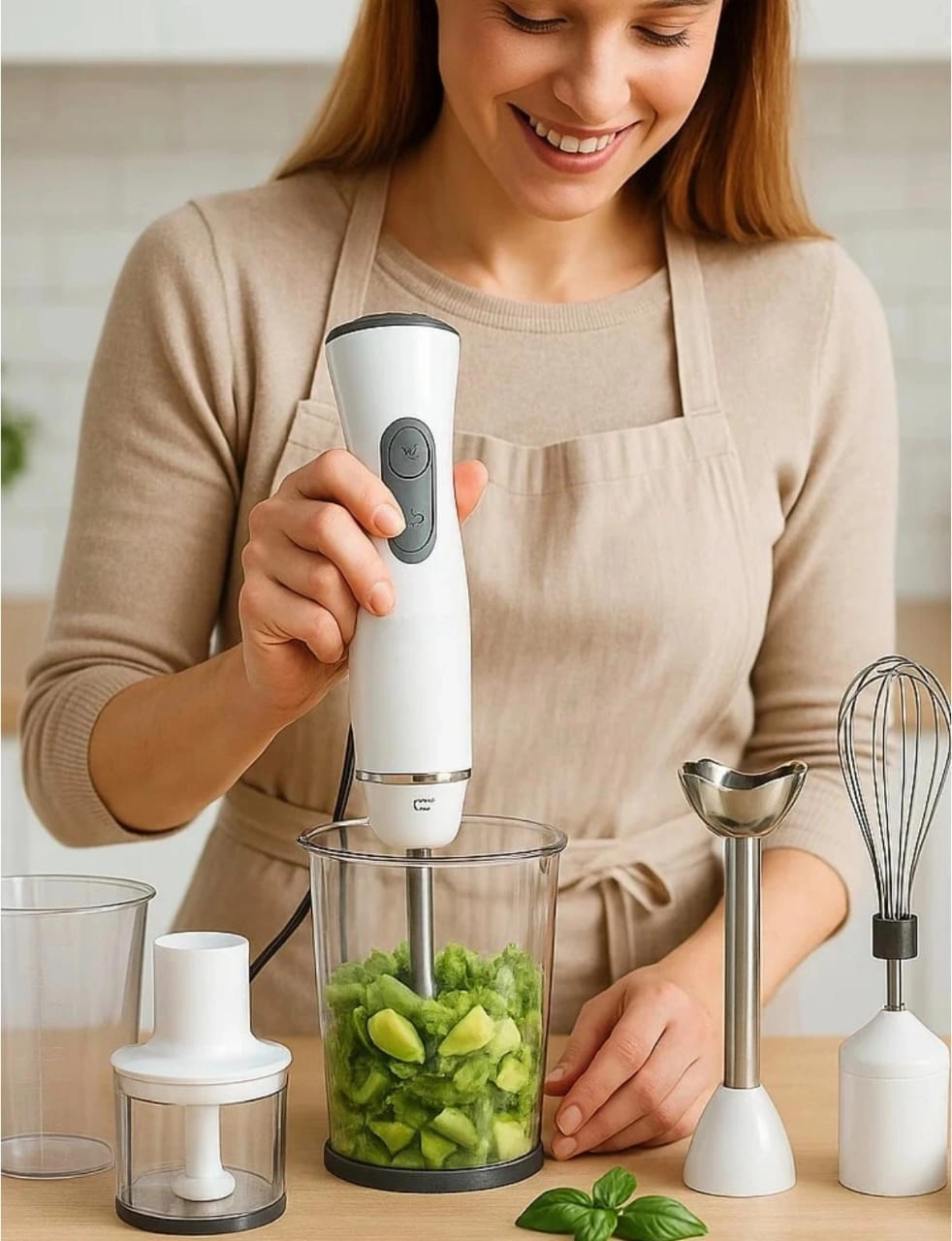 4 in 1 Hand Blender Set - Stick Blender Food Processor 600ml Beaker