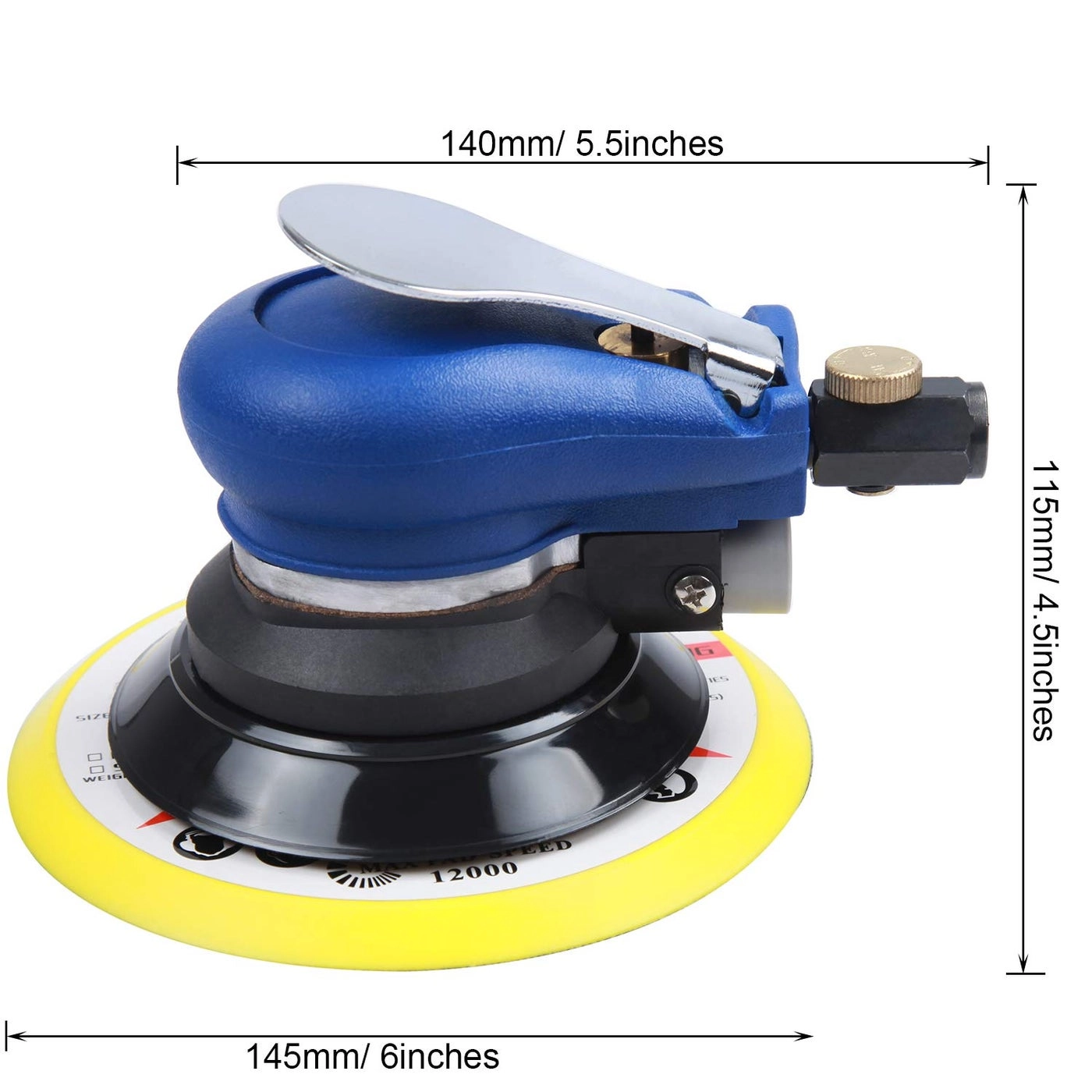 Air Palm Random Orbital Sander - Dual Action Pneumatic Speed Adjustable