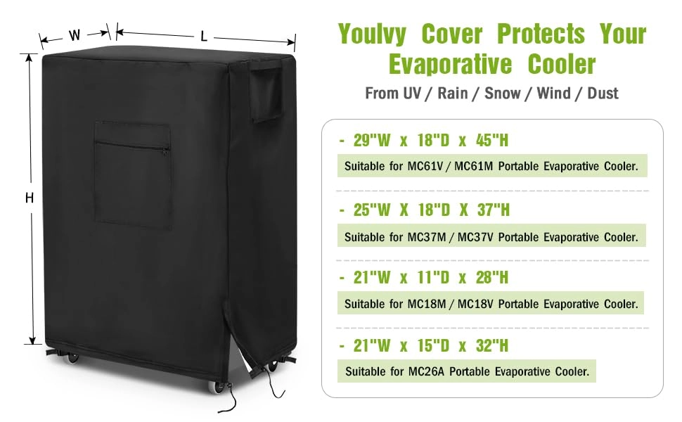 Evaporative Cooler Cover for Hessaire MC26A - 21" x 15" x 32" Black