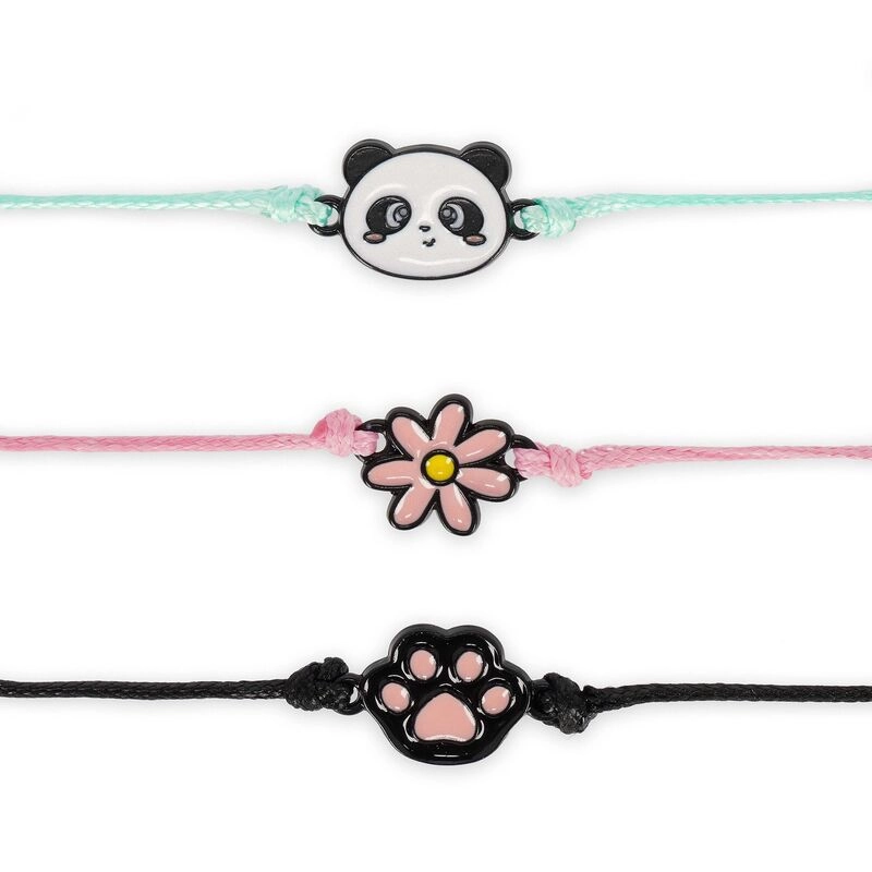 Better Together Panda Enamel Black-Tone Textile Charm Bracelet