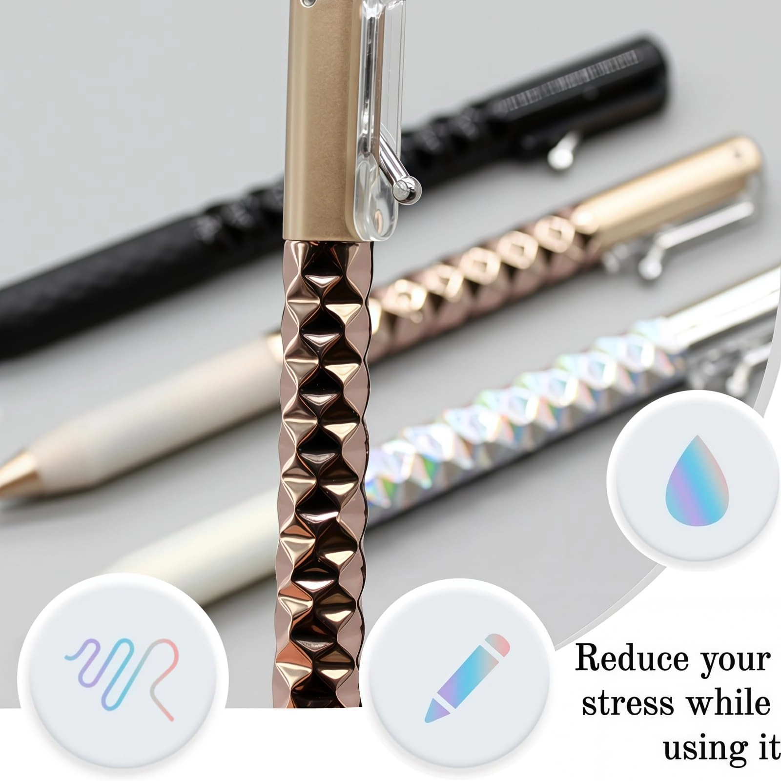 Metal Crinkle Fidget Pen - 3PCS 0.5mm