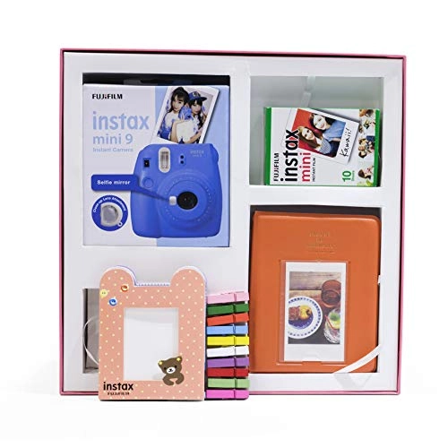 Instax Mini 9 - Clear Purple Selfie Mirror + Instax Mini Film Pack - 10x1 + Instax Photo Bunting + Instax Photo Album + Batteries + Camera Strap + Warranty Card + Instruction Manual