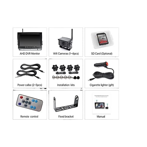 AHD Digital Wireless Backup DVR Camera and 9 Inch AHD 4CH Monitor Kit - Night Vision Wireless 1280×720P