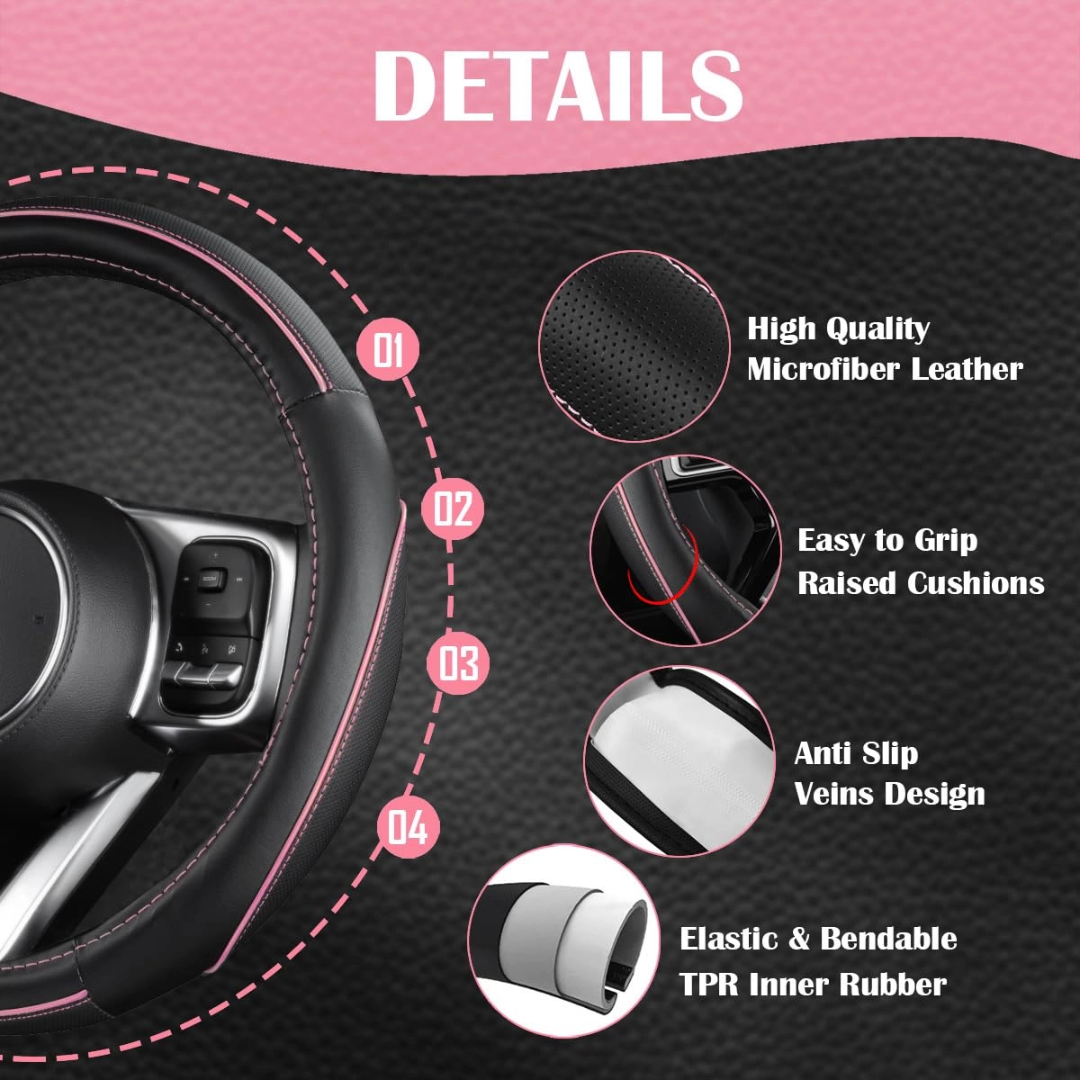 Car Seat Covers - Air Mesh Leather + Car Floor Mats - Waterproof + Steering Wheel Cover - Sporty