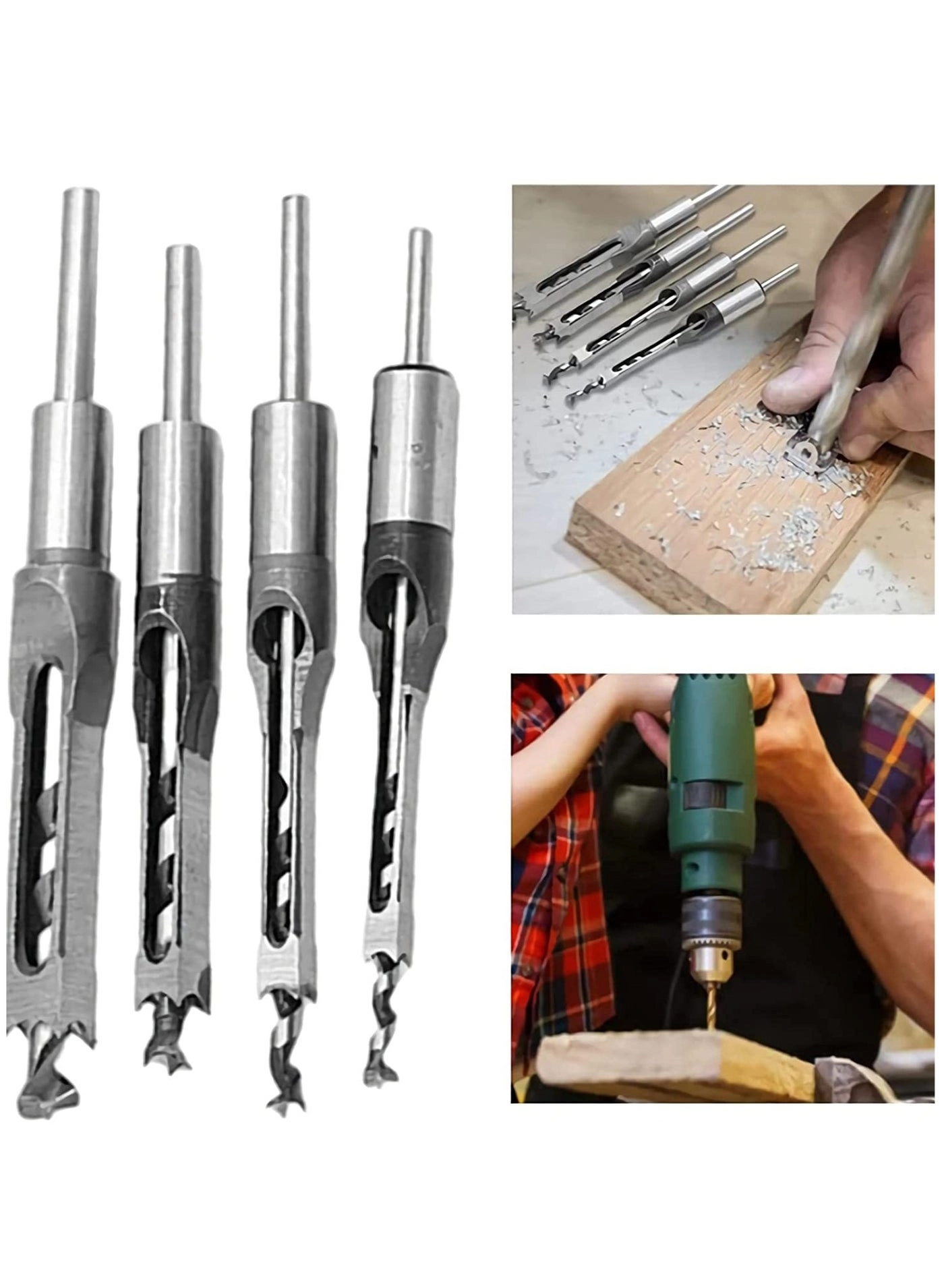 Square Hole Drill Bits - carbon steel 4 PCS 6.4mm/8mm/9.5mm/12.7mm