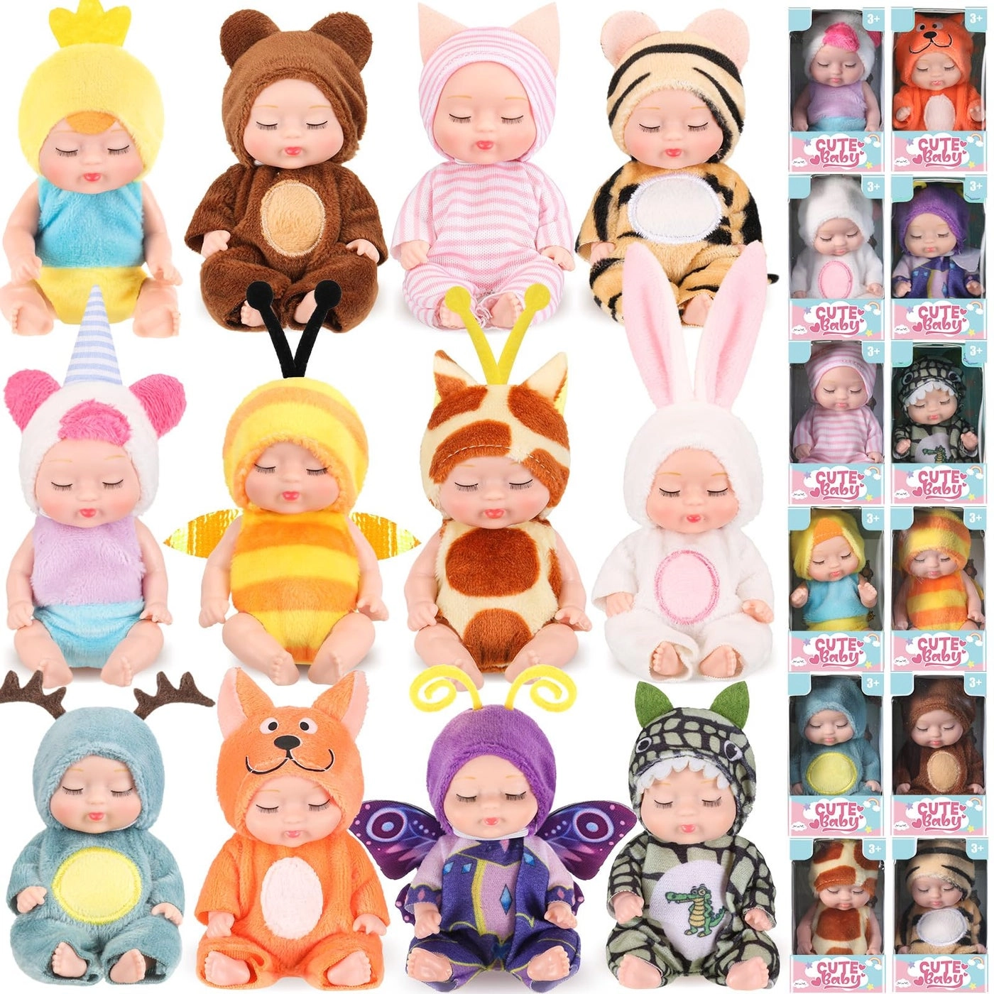 Mini Reborn Baby Doll - 12 Pcs 4 Inch PVC Clothes Set