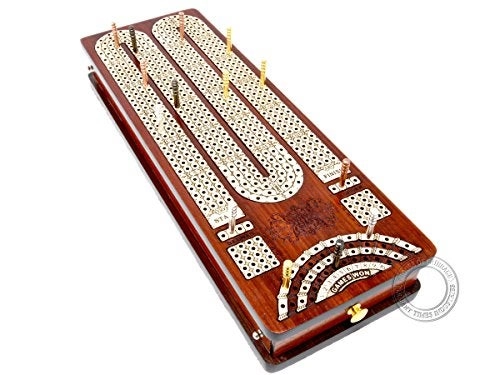 Continuous Cribbage Board - 4 Tracks Bloodwood Maple Side Pull Drawers
