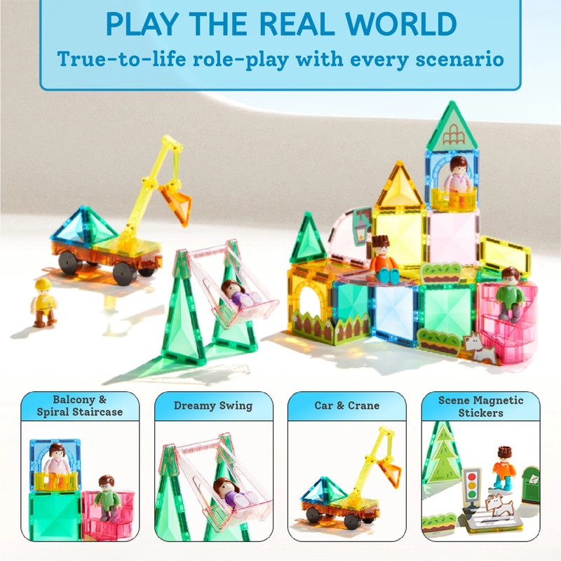 Colorful Magnetic Tiles - 32 pcs Family Time