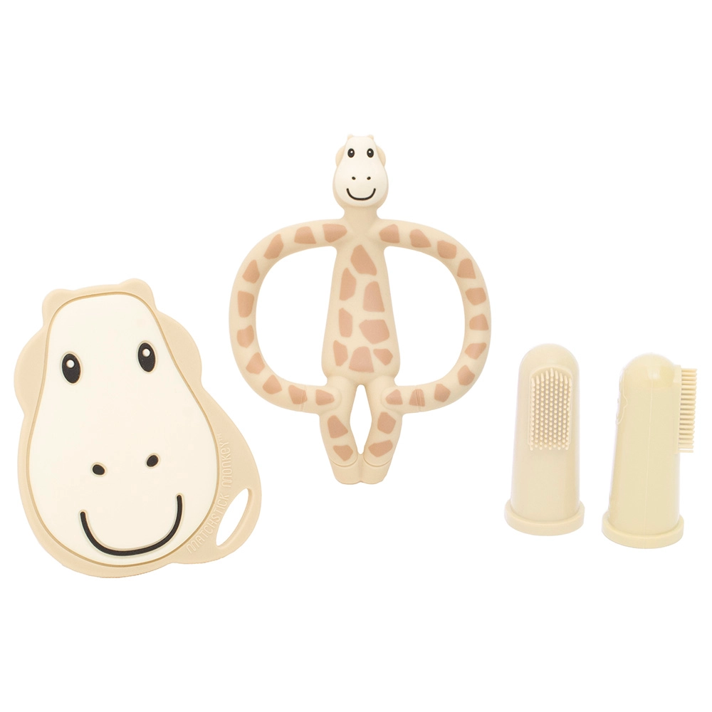 Gigi Giraffe - 11cm + Flat Giraffe - 8cm + Silicone Finger Toothbrush - 5.4cm