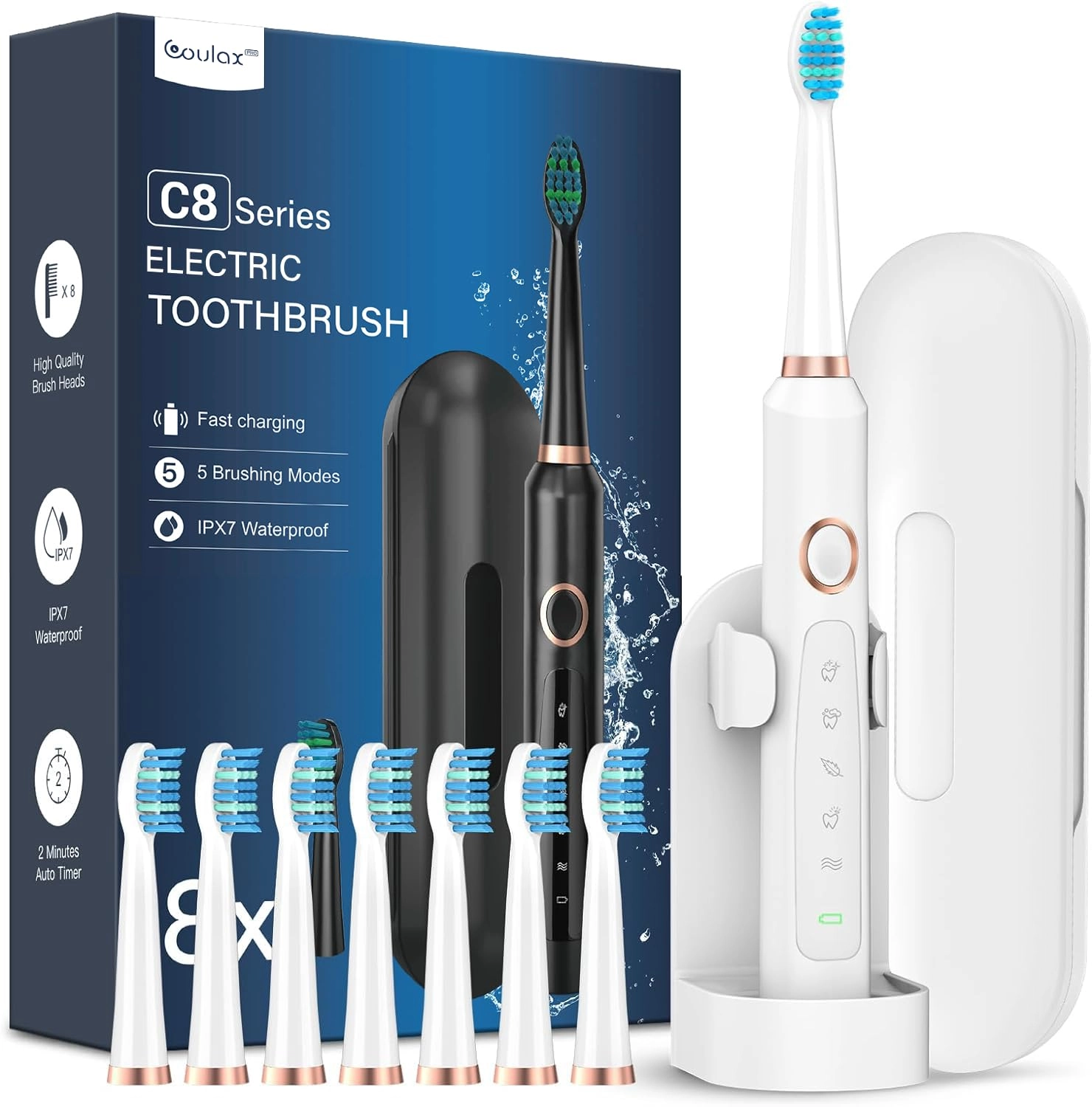 Electric Toothbrush - 8 Brush Heads 5 Modes 2 Minute Timer