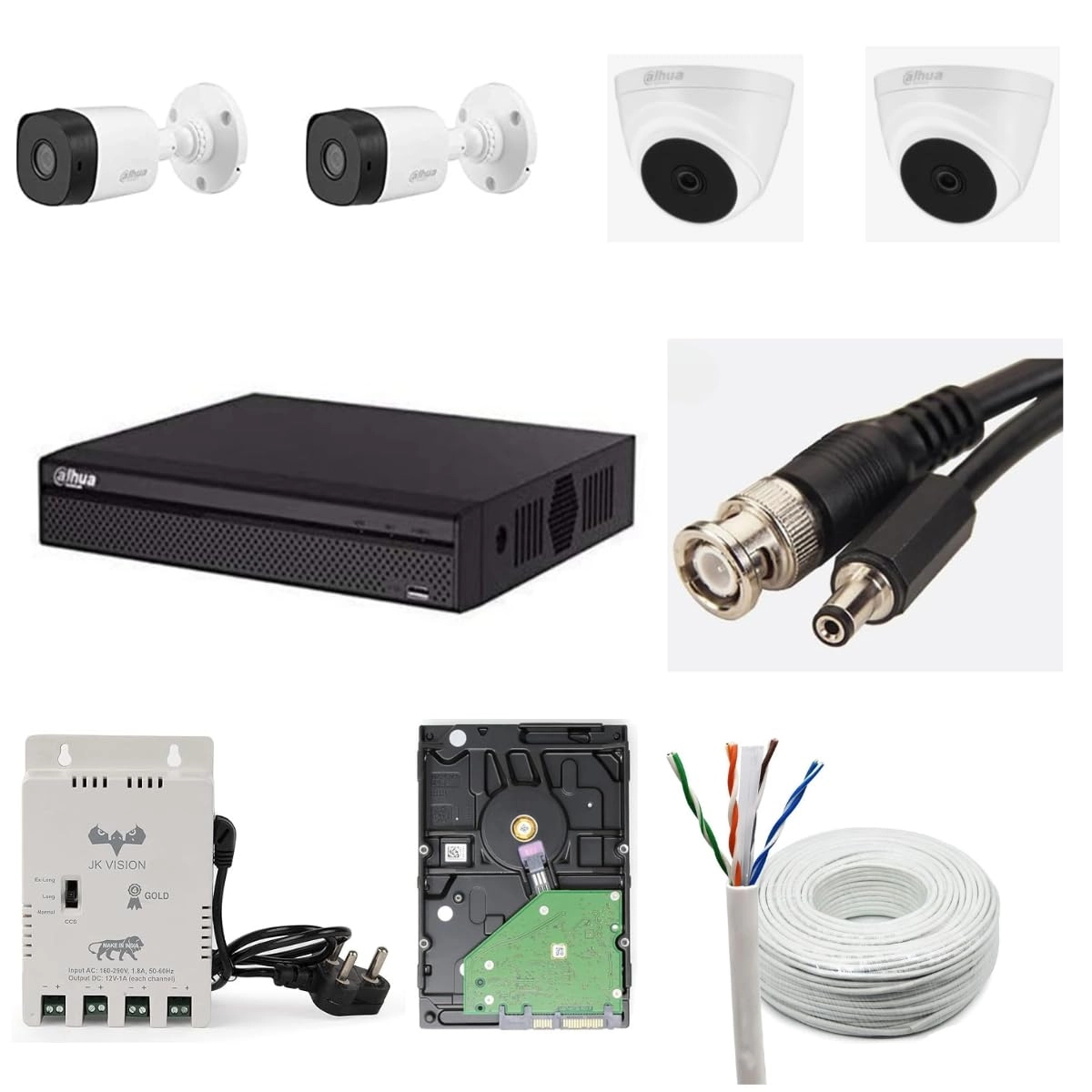 Camera + DVR + Hard Disk + Wire - 2 Bullet Cameras 2 Dome Cameras 4CH 2MP