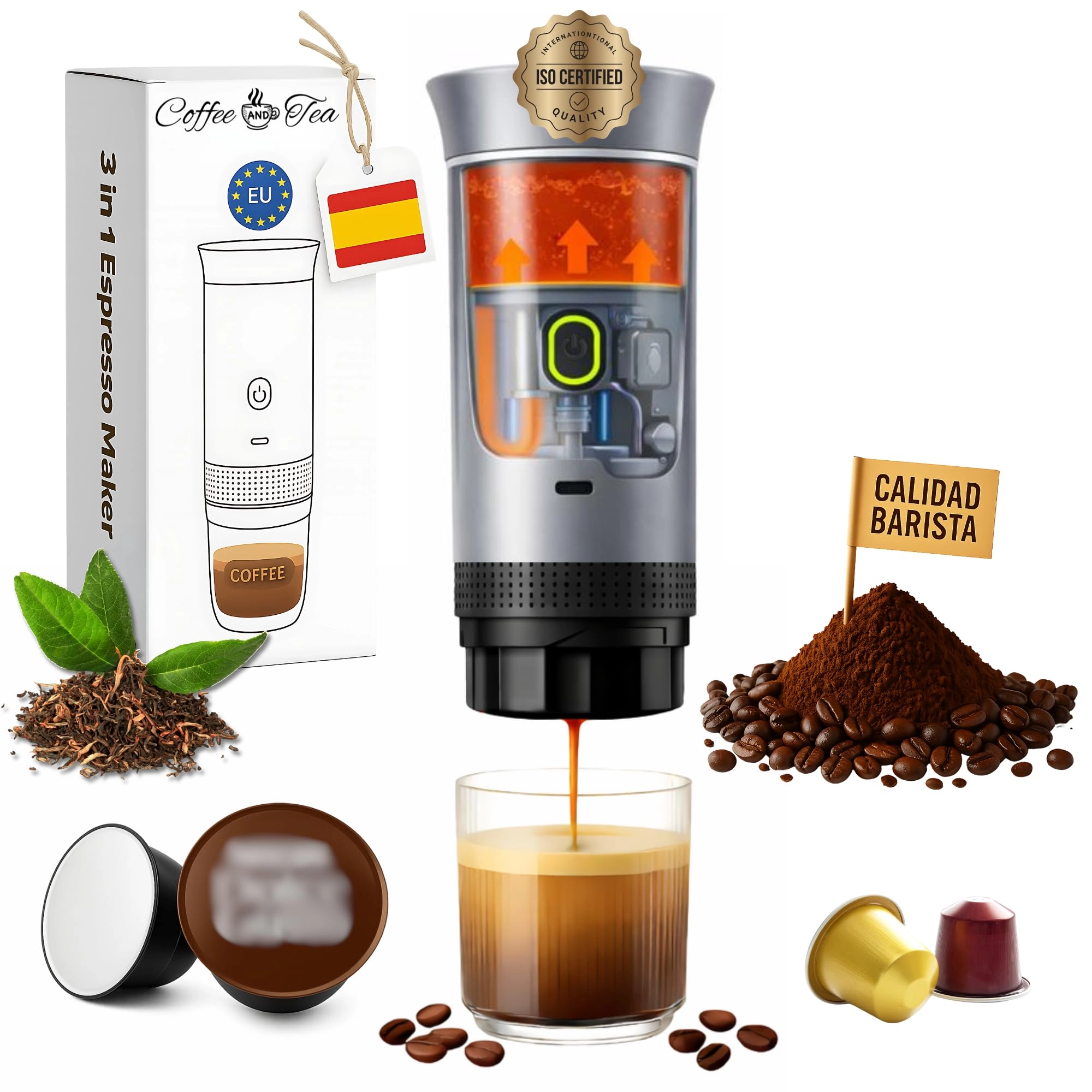 Portable Capsules Coffee Maker - 6 Centiliters Capsule, Ground
