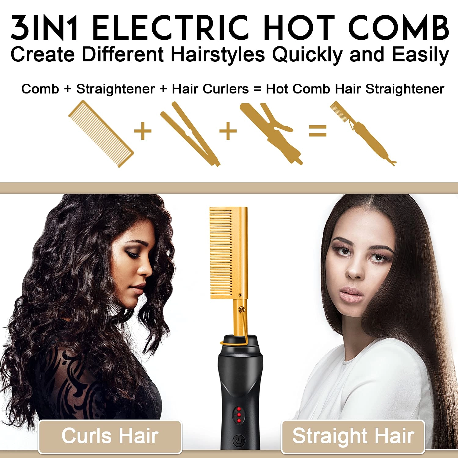 Hair Wax Stick + Electric Hot Comb + Slick Back Hair Brush + Rat Tail Combs + Braid Ponytail Maker + Salon Styling Clips