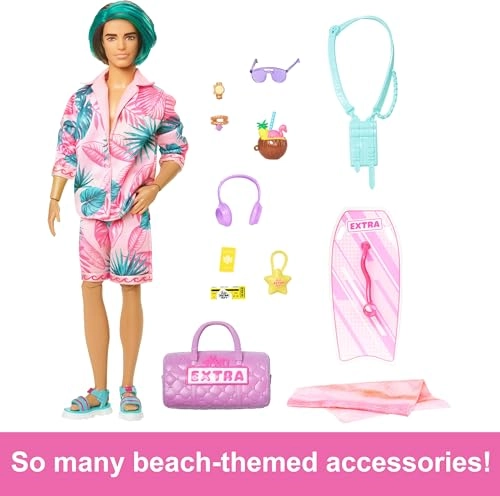 Barbie Extra Fly Ken Doll - Tropical Outfit 15 Accessories Ages 3+