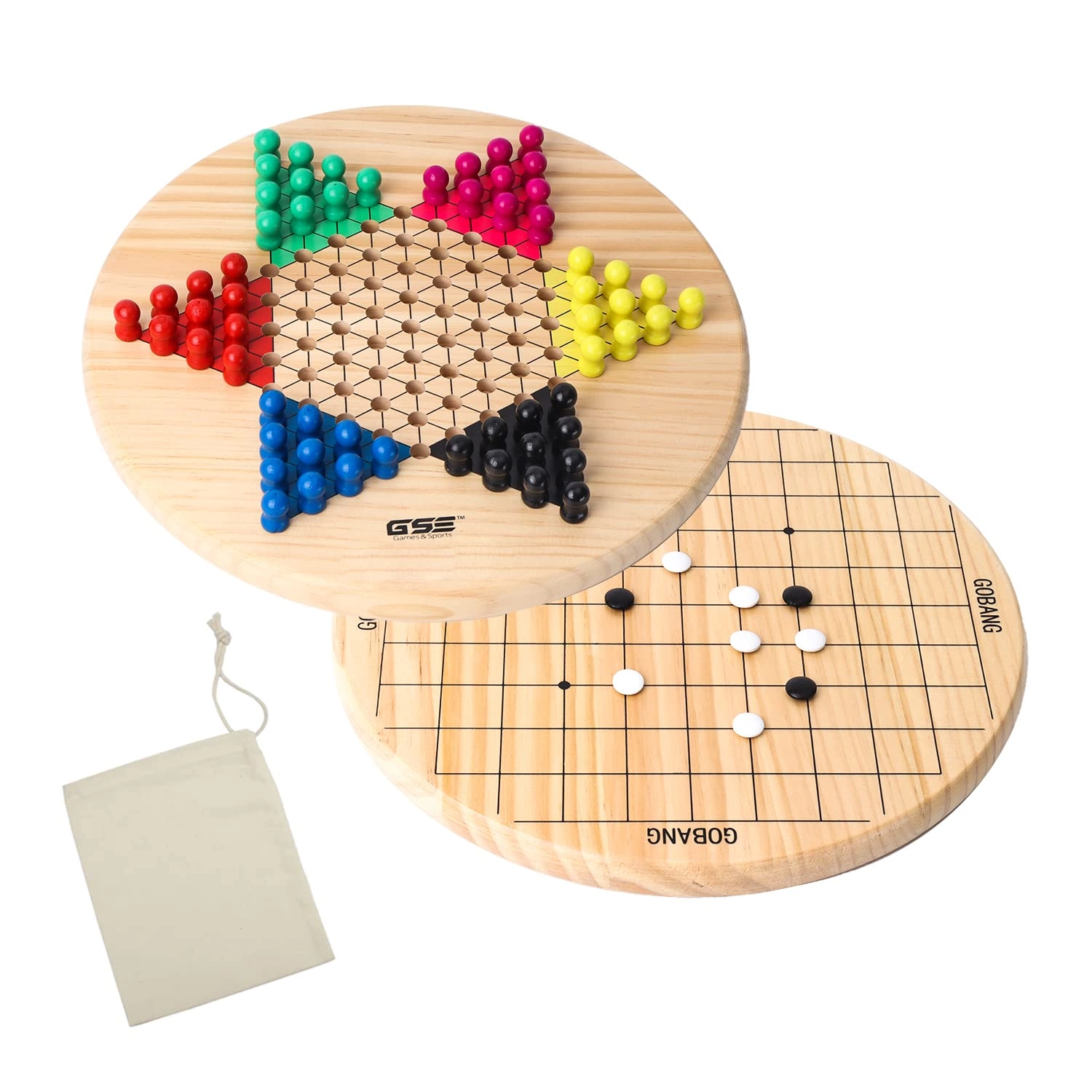 GSE Games & Sports Expert 2-in-1 Chinese Checkers and Gobang Board Game Set - Wooden