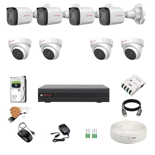 CP Plus 8 Channel DVR + 2.4MP Dome & Bullet Camera + 2TB HDD + CCTV Coaxial Cable Roll + 8 CH Power Supply + BNC & DC Connectors Kit