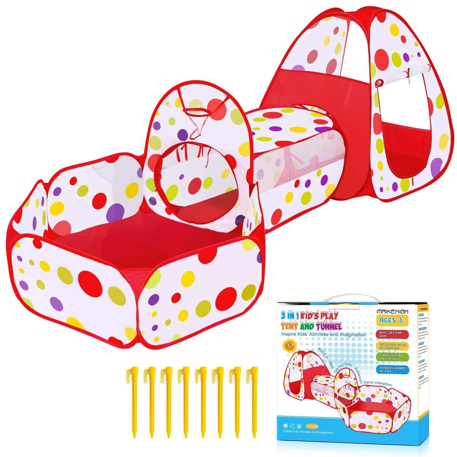maikehigh Kids Play Tent - 3 in 1 Red