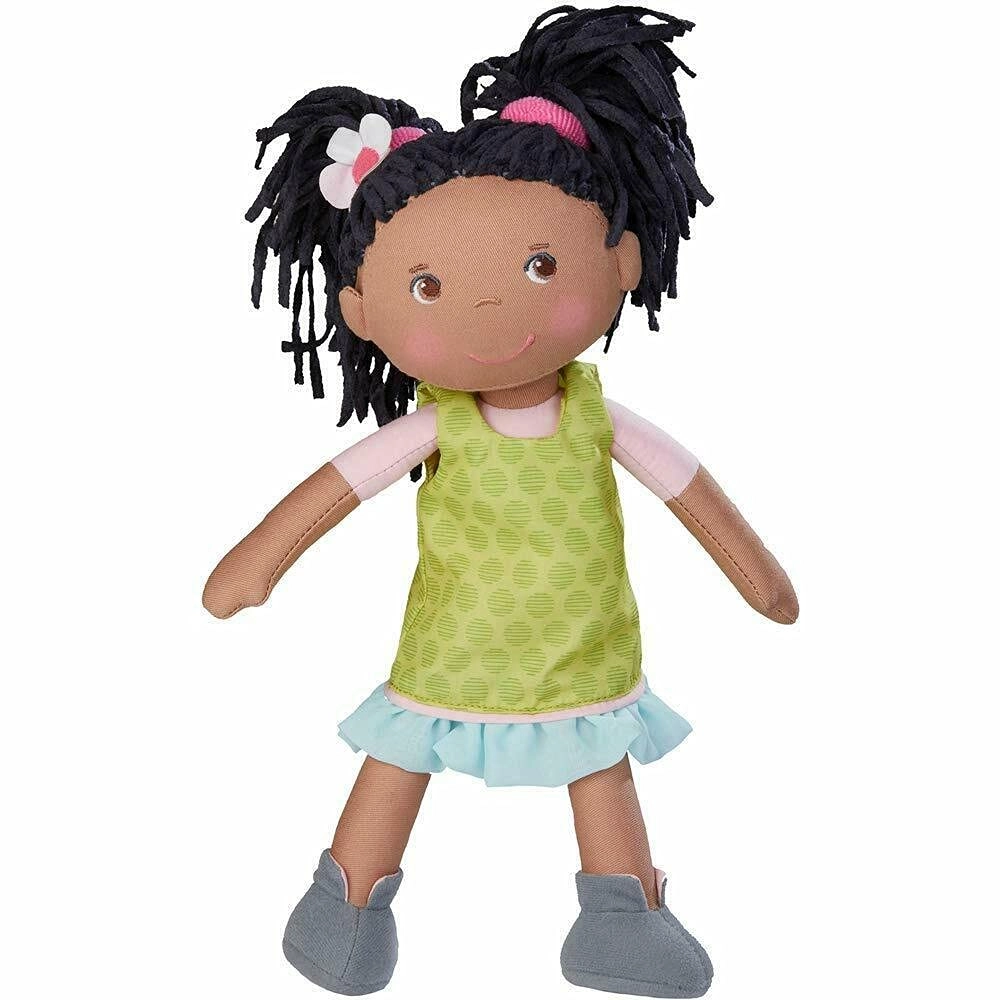 HABA Cari Baby Doll - 12" Black Hair Removable Green Dress Ages 18+
