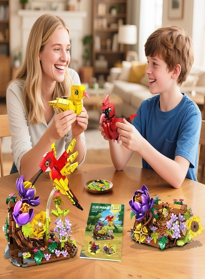 3 in 1 Bird's Nest Building Toy - Flowers Birdhouse Cardinal Hummingbird Canary 646 pcs