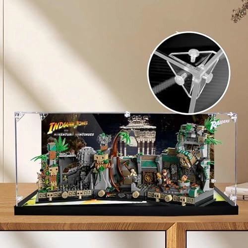 Acrylic Display Case for Lego Indiana Jones Temple of the Golden Idol (77015) - 57 x 25 x 26 cm Backdrop