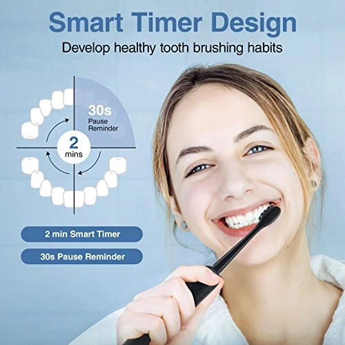 Sonic Electric Toothbrush - Adults 4 Replacement Heads 60 Days Per Charge