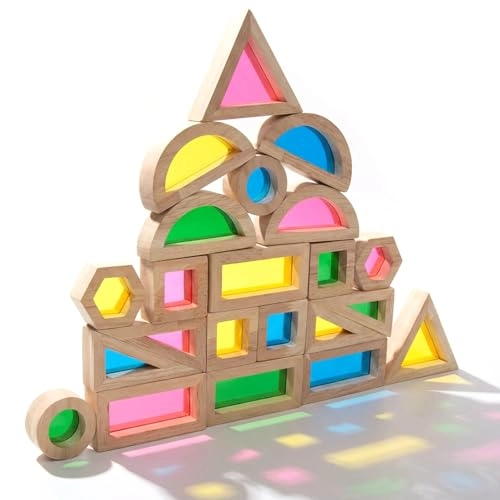 Montessori Children's Rainbow Acrylic Building Blocks - 22pcs