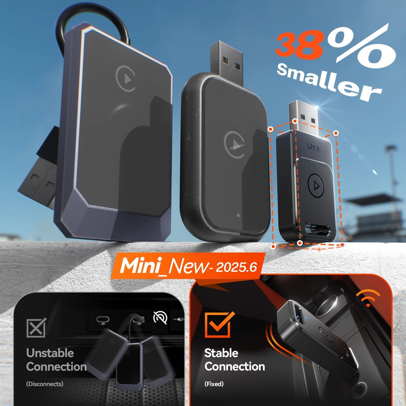 Wireless Carplay Adapter - 3X Fast Auto-Connect Plug&Play Matte Black