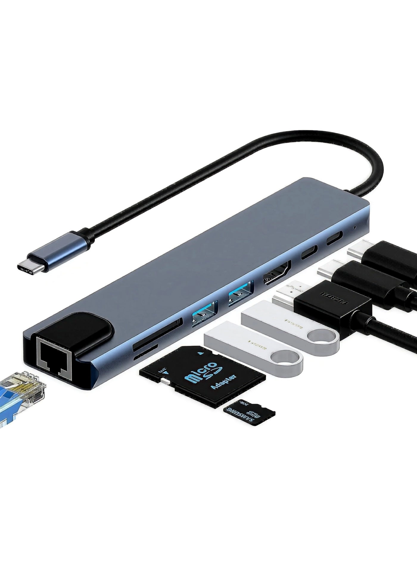 ORIONMAX 8 in 1 USB C Hub Multiport Adapter - 4K HDMI RJ45 Ethernet 87W PD Charging