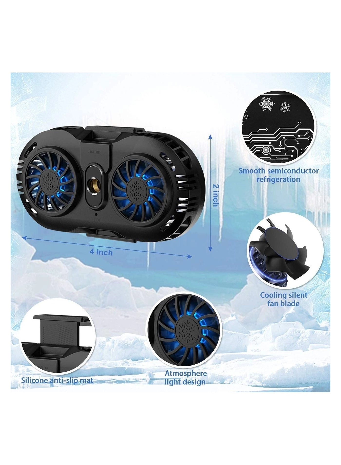 Phone Cooler Fan - Game Pad Holder Dual Semiconductor Cooling USB
