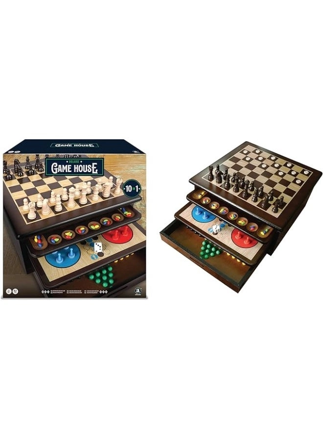 Ambassador Craftsman Deluxe Wooden Game House - 10-in-1 Wooden Storage Large Pieces
