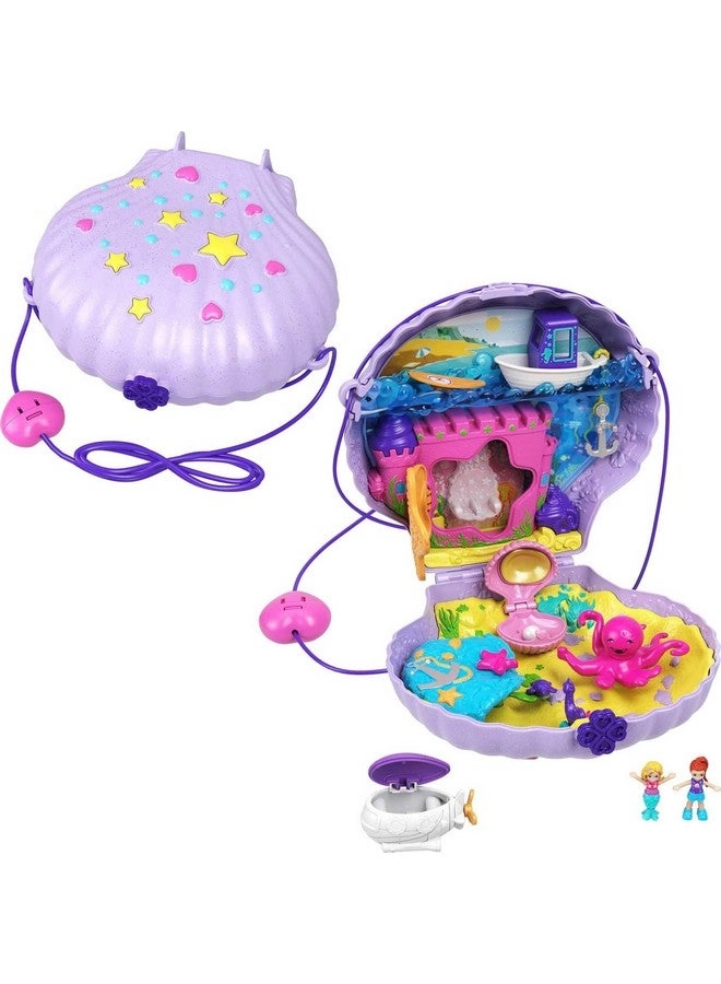 Polly Pocket Tiny Power Seashell Purse Compact - Micro Polly and Lila Mermaid Dolls Wearable Strap Ages 4+