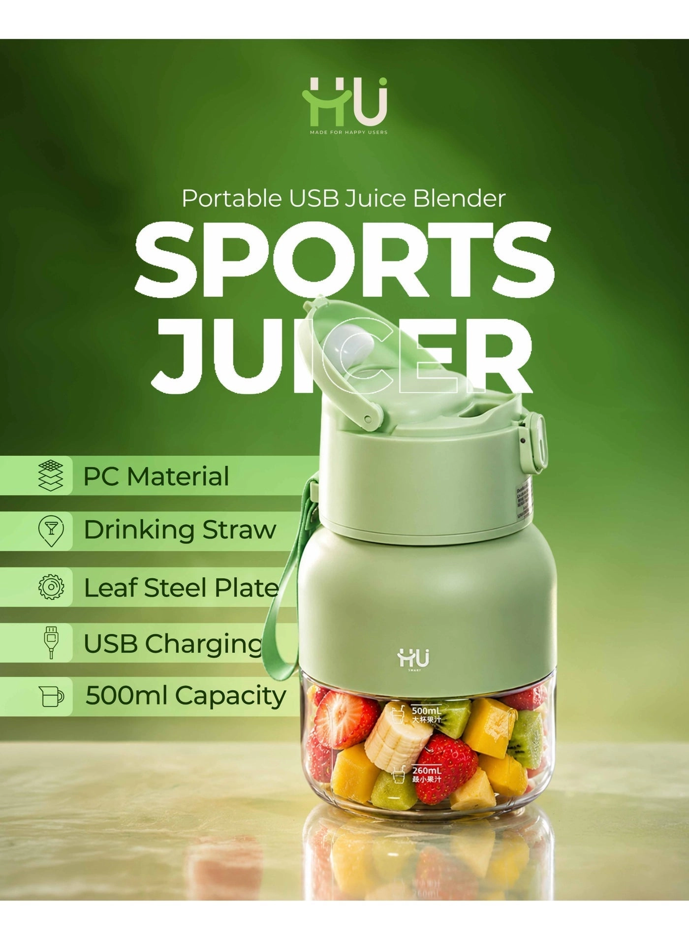 H U Portable USB Juicer Blender - 50W 500 ml