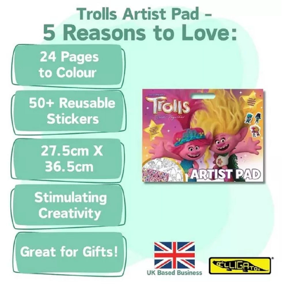 Trolls 3 Artist Pad - 24 Colouring pages 50 reusable stickers